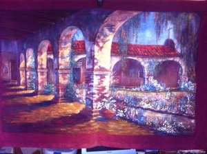 California Impressionist Alfreda Boggeln Oil on Velvet Tapestry Listed 24" x 39" - Picture 1 of 4