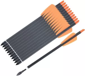 New 12 Pcs 15" Crossbow Bolts Carbon Arrows 2 Vanes Nocks Precise Strike Hunting - Picture 1 of 13