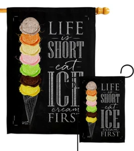 Eat Ice Cream First Garden Flag Food Sweet Decorative Gift Yard House Banner - Picture 1 of 13