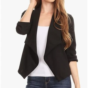 Boutique NWT Black 3/4 Sleeve Open Cardigan Blazer Casual Large - Picture 1 of 8