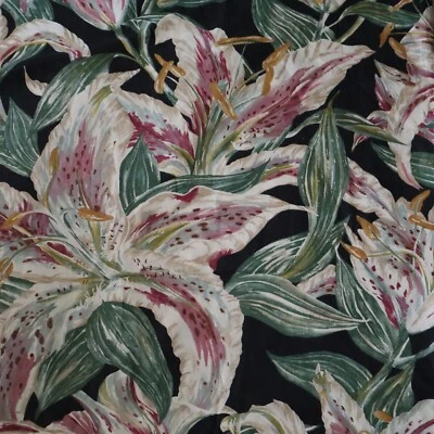 Vtg Di Lewis Interior Fabric Kew Garden Collection Black, Pink Iris Floral 5 yds - Image 1 of 4