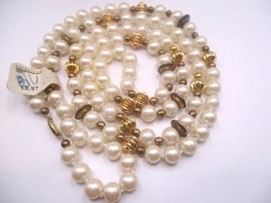 Collar de cuentas de perlas sintéticas anudadas a mano de vidrio largo NORDSTROM TAG de colección 38" 0251 - Imagen 1 de 6