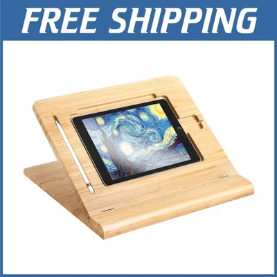Bamboo Tablet Stand Holder - Adjustable & Foldable - Image 1 of 4