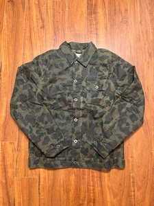 Flint And Tinder Flannel Lined Quilted Waxed Trucker Jacket Size Med Frog Camo - Picture 1 of 8