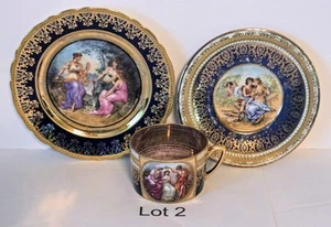 Antica tazza/piattino/piatto blu Royal Vienna "Alveare" Austria 1800 - Foto 1 di 17