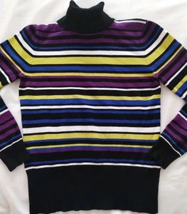 DAMEN SPENSE STRICKPULLOVER MEHRFARBIG STREIFEN ROLLKRAGEN LANGARM SWEATER M - Bild 1 von 11