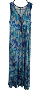Maxi Abito Ariella Chevron M Senza Maniche Zip Frontale Multicolore Blu Teal Beige - Foto 1 di 9