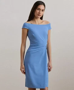 Lauren Ralph Lauren Women's Crepe Off-the-Shoulder Cocktail Dress Sky Blue 8 - Picture 1 of 11