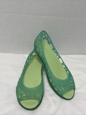 Crocs Adrina Green Women's Jelly Sandals Ballet Flats Size 7 EUC - Image 1 of 4