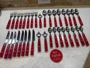 Gibson Coca-Cola Red Handle 36 Piece Set W/Spoons Forks Knives & Bottle Opener - Picture 1 of 12