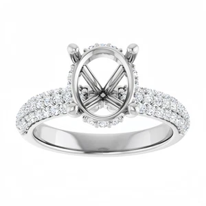 14K WG Oval 10×8mm Setting Natural Diamond Ring Mount Women Engagement Wedding - Picture 1 of 8
