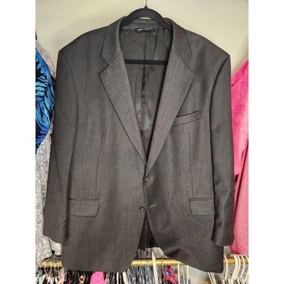 Paul Fredrick 48R Wool Mens Sport Coat Blazer Jacket Herringbone Dark Gray - Image 1 of 4