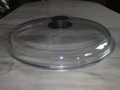 Pyrex Glas Topf-/ Pfannendeckel rund, klar, schwarzer Kunststoffgriff 28cm. - Bild 1 von 4