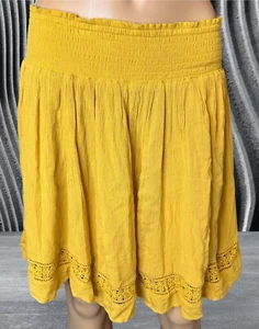 Old Navy A-Line Skirt Large Mustard Yellow High Elastic Waist Lined Stretch - Picture 1 of 14