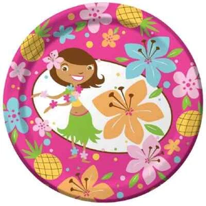 Pink Luau Fun Hula Girl Hibiscus Hawaiian Beach Theme Party 7" Dessert Plates - Picture 1 of 1