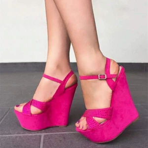 FASHION Women Sandals Platform Wedge Sandals Fuchsia Shoes Woman Big Size 4-15 - Picture 1 of 8