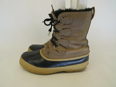 Sorel Mujer Talla 8 M Marrón Negro Cuero/Goma Impermeable Nieve Lluvia Botas Foto 1 de 4