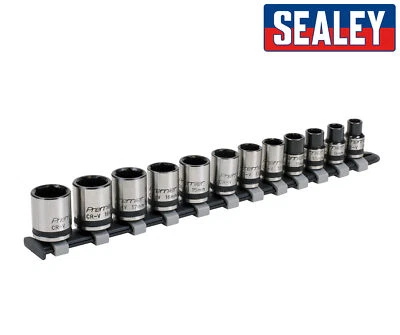 Sealey PREMIER BLACK Socket Set Rail  -  3/8" Drive - Metric 8mm - 19mm Lock-On - Image 1 of 3