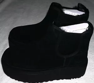 UGG NEUMEL PLATFORM CHELSEA BLACK SUEDE SHEARLING WOMEN'S BOOTS SIZE US 10 NEW - Picture 1 of 8