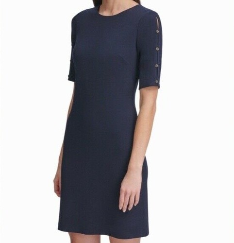 VETEMENTS NUOVO abito Tommy Hilfiger A Line blu navy manica 3 4 bottoni oro maniche a spillo