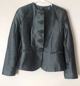 Giorgio Armani Jacket Green Collarless Button Down Wool Women’s Suit Italy Sz 40 - Picture 1 of 15