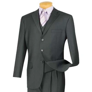 VINCI Men's Heather Gray 3pc 3-Button Classic-Fit Suit w/ Matching Vest - NEW - Picture 1 of 3