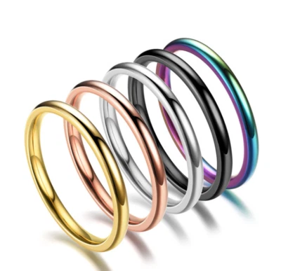2mm Gold Plated Stainless Steel Stackable Ring Wedding Band Women Girl size 3-13 - Image 1 of 4