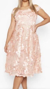 Boohoo Occasion Dress US 14 UK 18 3d Lace Prom Dance Wedding Off Shoulder 4908 - Picture 1 of 19