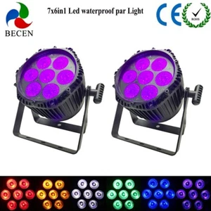 BECEN 2pcs 7x6in1 IP65 Outdoor Led Par Light Stage Lighting RGBWA UV Par Cans - Picture 1 of 6