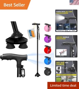 Folding Walking Cane with LED Light,Pivoting Quad Base,Adjustable Walking Sti... - Picture 1 of 8