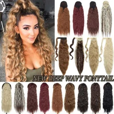 Deep Wavy Clip In Ponytail Hair Extensions 100% Natural Pony Tail Real as Human - Image 1 of 4