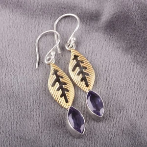 Beautiful Iolite Gemstone Dangler Earrings 925 Sterling Silver Handmade Jewelry - Picture 1 of 5