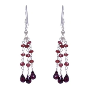 Gehna Jaipur Red Garnet Gemstone Faceted Bead Earring Made In 925 Silver ES-1377 - Picture 1 of 2