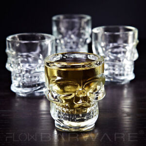 Set of 4 Glass Skull Shot Glasses - Stag Do Student Party Spirit Shooter Skulls