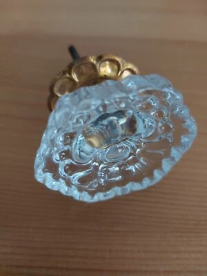 1 VINTAGE RECLAIMED GOLD BRASS COPPER FACETED GLASS KNOB SHABBY CHIC FANTASTIC  - Image 1 of 4
