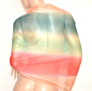 Stola donna foulard beige verde rosa maxi scialle sciarpa glitter brillanti UE45 - Foto 1 di 2