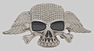 Vintage Skull Belt Buckle Skeleton Crossbones Silver Metal Halloween Men Women - Picture 1 of 12