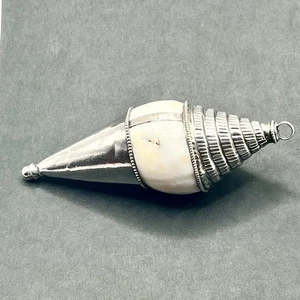 Sterling Silver Wrapped Conch Sea Shell Decorative Pooja Pendant - Picture 1 of 8