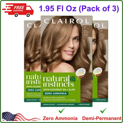 Coloração de cabelo Clairol Natural Instincts, pacote com 3 7 cores de cabelo loiro escuro, vegano - Imagem 1 de 4