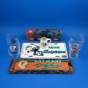 Lot Of 9 Pieces Miami Dolphins COLLECTIBLE MAN CAVE Items Shot Glasses Signs Q9 - Picture 1 of 11