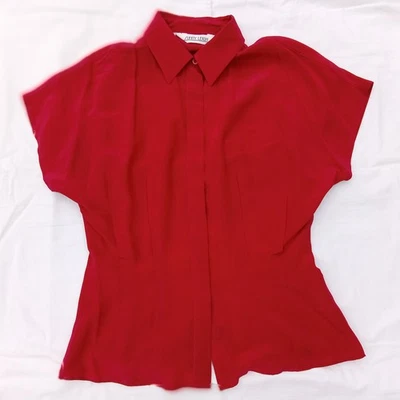 Blusa Sunny Leigh Toda Seda Para Mujer S Rojo Rubí Kimono Slvs Botones Ocultos De Colección Usada en Excelente Condición Foto 1 de 4