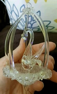 Hand Blown Spun Glass Clear Swan Ornament Delicate - Picture 1 of 24
