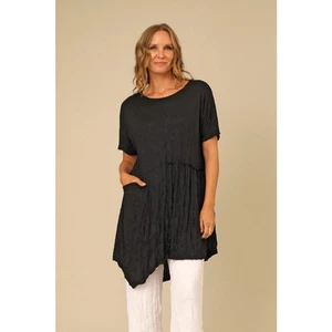CHALET ET CECI Dolly Tunic Black Crinkle Asymmetric Womens M Lagenlook - Picture 1 of 7