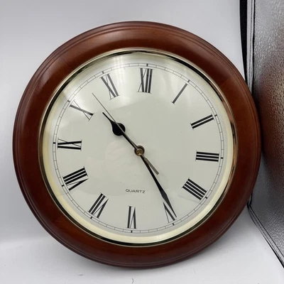 Vintage Wall Clock with Roman Numerals – Quartz, Wood Finish - Image 1 of 4