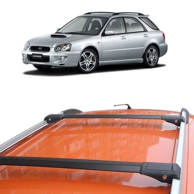 Черные поперечные дуги для багажника на крышу для универсала/универсала Subaru Impreza 2000-2007 годов выпуска - Изображение 1 из 4