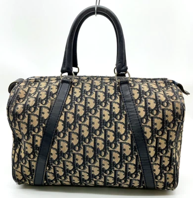 Auth Christian Dior Trotter Canvas Leather Beige Navy Boston Bag NS101437 - Image 1 of 4