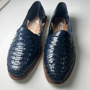 Mocasín México En La Piel Azul Marino Huaraches Hecho a Mano Cuero Hombre’s Talla 12 - Imagen 1 de 11
