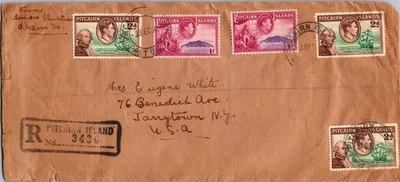 1946 British Pitcairn Island Registered Cover to Tarrytown NY USA - Image 1 of 2