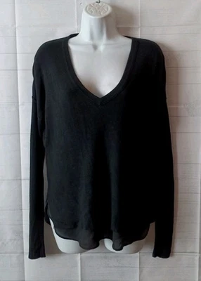 Feel The Piece Terre Jacob's Size M Black Ribbed Top Chiffon Hem Top - Image 1 of 2