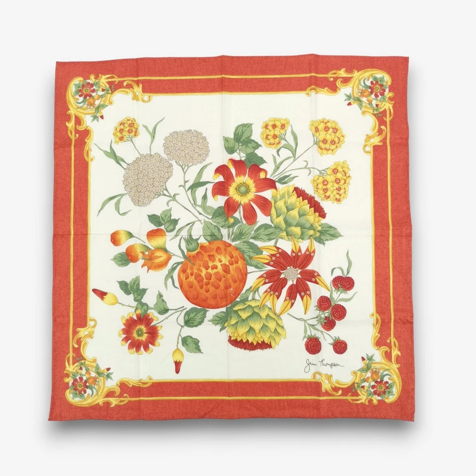 Pañuelo Jim Thompson Vintage Años 90 Pañuelo Floral y Fruta Cuadrado Bufanda Foto 1 de 4